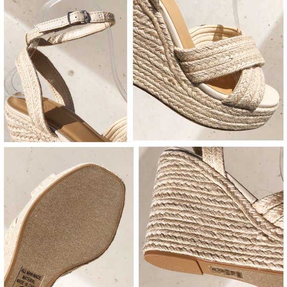 NEW Natural Jute Braid Straw Crisscross Strap Espadrille Platform Wedges Sandals - Picture 9 of 13